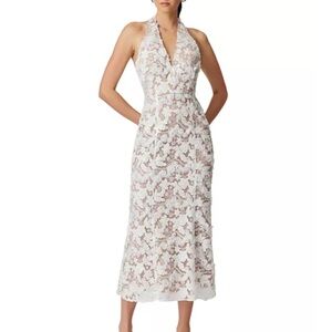 Bridal beaded halter midi dress - bride, wedding, shower, sequins, white, floral